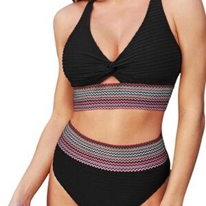 Cupshe Black and Multicolor Bikini Set